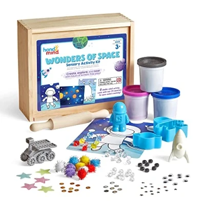 Image of Learning Resources 94492 Wonders Activity Kit, Loose Parts Materials, Sensory Play, Fine Motor Skills, Space, Montessori Toys, Wooden Storage Bin, Ages 3+, One Size