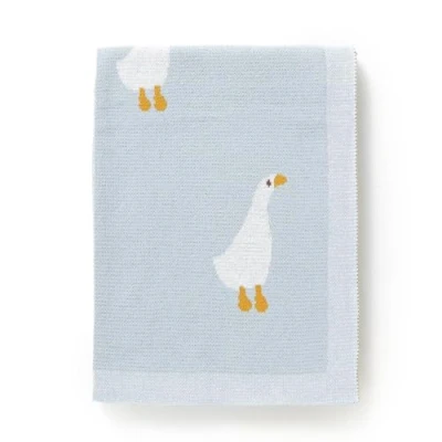 Image of DovFanny Baby Blanket 100% Cotton Knitted Soft for Newbron with Lovely Zebra, 100 x 80cm (blue goose)