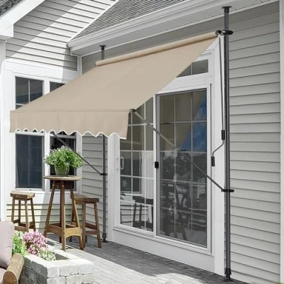 Image of pro.tec Clamp awning Stem without drilling 400 x 120 220 309 cm balcony with hand crank sun protection steel frame sand colour