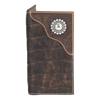 Image of ARIAT Men&#039;s Caiman Floral Over Circle Rodeo Wallet, Brown, One Size