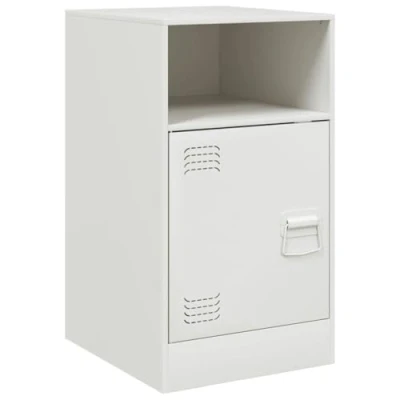 Image of vidaXL White Steel Bedside Cabinet Nightstand with Shelf, Modern Bedroom Side Table, Easy Maintenance, Metal Handle