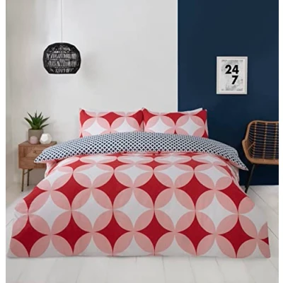 Image of Rapport Home Geometric Design Reversible Duvet Cover Set, Single Bedding Red Set