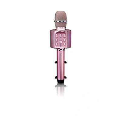 Image of Lenco BMC 090 Karaoke Microphone Bluetooth V4.2 with Smartphone Holder 5 Watt RMS LED Light Effects Integrated Battery 1200 mAh Android and iOS Pink