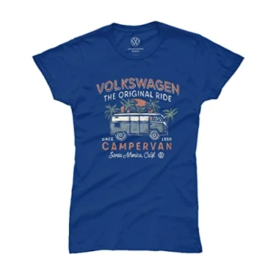 Image of Volkswagen The Original Ride Campervan Women&#039;s T Shirt Royal Blue
