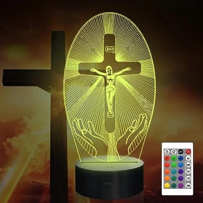 Image of Attivolife Cross 3D Night Light, Jesus Illusion Hologram Lamp 16 Color Changing with Remote Control + Timer LED Best Room Decor Birthday Christian Gift for Religious Women Men Commemorate Present