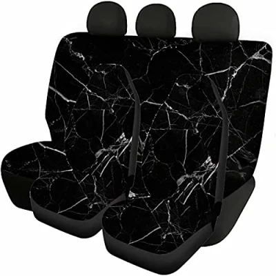 Image of Jeiento Men Women Car Seat Covers Durable Strenthy Elastic Protectors Anti Slip Front Rear for Most Cars, SUVs, Bucket, Bench Cover, Marble Texture Design, Black
