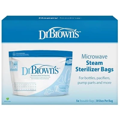 Image of Dr. Brown’s Microwave Steam Steriliser Bags for Baby Bottles, Travel Steriliser, Reusable Bags, Hospital Grade Sterilising 5 ct
