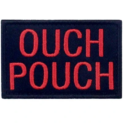 Image of Ouch Pouch Embroidered Patch Tactical Morale Applique Fastener Hook &amp; Loop Emblem, Red Black