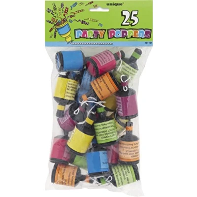 Image of Multicolor Party Poppers Pack of 25 Fun and Easy to Use, Perfect for Celebrations Special Occasions