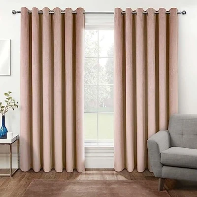 Image of HOMESCAPES Pink Velvet Blackout Curtains 46&quot; x 72&quot; (117 183 cm) Eyelet Thermal Insulated with 100% Ultra 3 Pass Coating Fully Lined Readymade