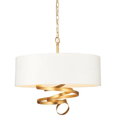 Image of Sanremo 3 Light Ceiling Pendant Gold Leaf &amp; Ivory Cotton Fabric