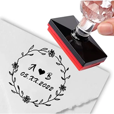 Image of Custom Stamp Personalized Laurel Wreath Monogram Wedding Save The Date Name for Clothing Kids Sellos Personalizados