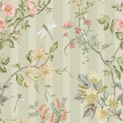 Image of Holden Hampton Gardens Sage Wallpaper Stripes Botanical Animals Paste The Paper