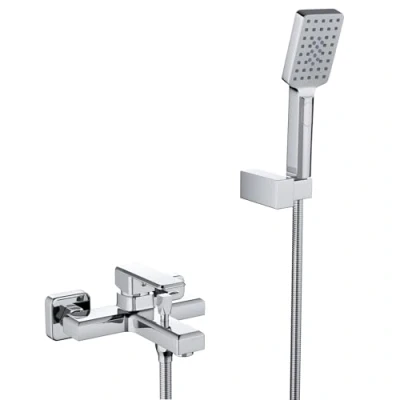 Image of MORADO Single Lever Shower Mixer,Wall Mounted Tap with 150CM Hose and 3 Function Handheld Shower,Solid Brass,Chrome Finish,Square Shape,Wall