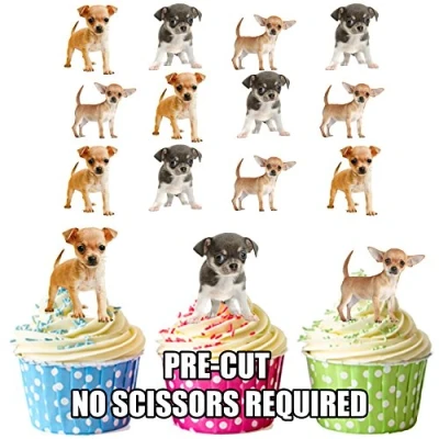 Image of AK Giftshop PRE CUT Cute Chihuahua Puppies Edible Cupcake Toppers/Cake Decorations (Pack of 12)