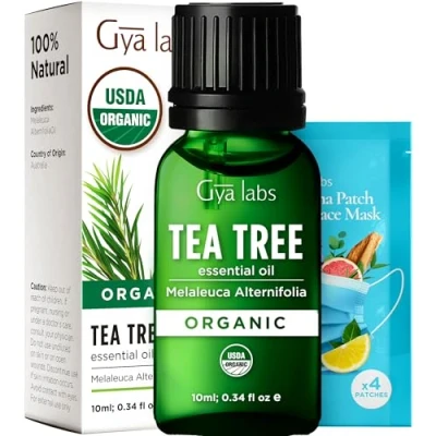 Image of Gya Labs Australian Organic Tea Tree Oil for Skin Natural Hair Face Essential Toenails, Scalp &amp; Piercings (10ml)