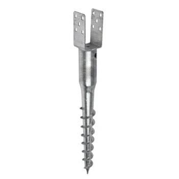 Image of Galvanised Screw in Fence Post Spike Holder Support Base with Square Bracket 70mm x 865mm