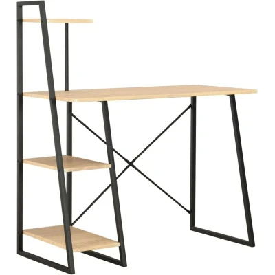 Image of vidaXL Desk with Shelving Unit Black and Oak 102x50x117 cm