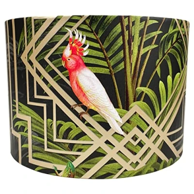 Image of Tropical Bird Lampshade Ceiling Light Shade Art Deco Geometric Design Jungle Animal Print Green Leaves Palm Leaf Home Accessories Decor