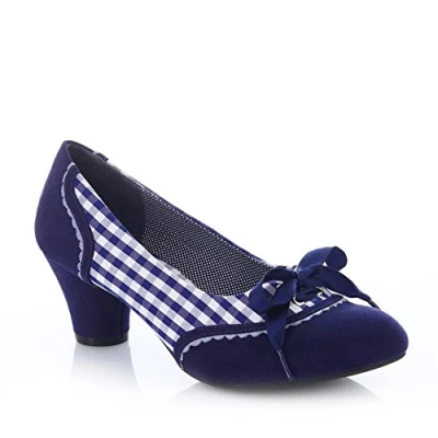 Image of Ruby Shoo Women&#039;s Blue Check Ophelia Court Shoe Pumps UK 5 EU 38