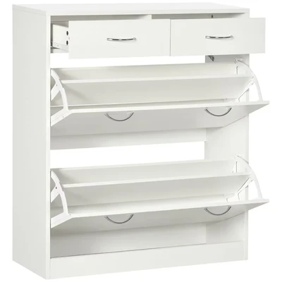 Image of HOMCOM Entryway Shoe Cabinet, Narrow Storage Cabinet with 2 Flip Drawers, Slide Out Drawers and Adjustable Shelves for 12 Pairs of Shoes, White