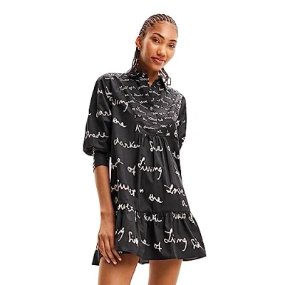 Image of Desigual Salton Black Messages Smock Shirt Dress 23WWVW61
