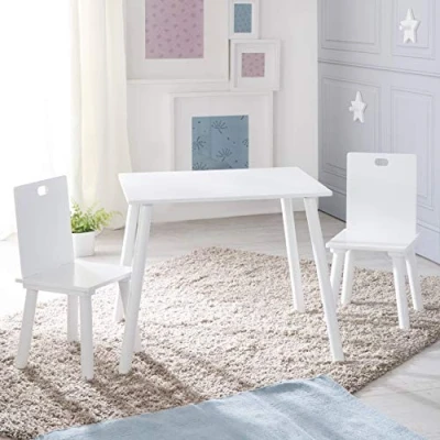 Image of roba Wooden Children&#039;s Play Table and Chair Set with 2 Chairs 1 (White)