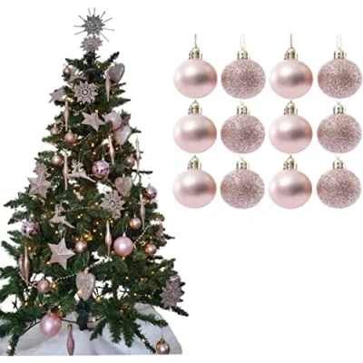Image of UKDeals Direct® ROSE GOLD COLLECTION CHRISTMAS DROPLET BAUBLES TREE DECORATIONS GLITTER MATT ICICLES (Pack of 12 X 38mm Baubles)