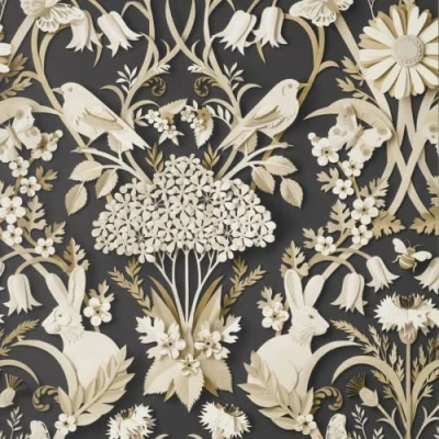 Image of Full Roll Fine Decor Woodland Rabbit Butterfly Luxury Paste The Paper Charcoal Wallpaper