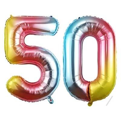 Image of Number Balloons 50,Rainbow 50 Balloon 40 Inch Giant Helium Foil for Boys Girls 50th Birthday Party Decor Anniversary Decorations Supplies