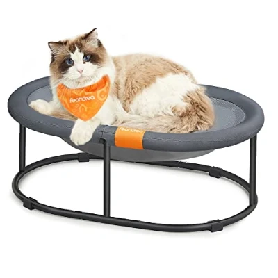 Image of Feandrea Cat Hammock, Raised Bed, Small Dog for Pets up to 12 kg, Free Standing Pet Bed Summer, with Removable Mesh, Machine Washable, Oval, Grey PCB002G01