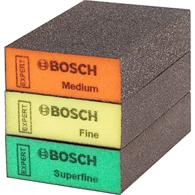 Image of Bosch 3x EXPERT S471 Standard Blocks (for Paint on wood, Softwood, Ø 69 x 97 26 mm, Medium/Fine/Superfine, Professional Accessory Hand Sanding)
