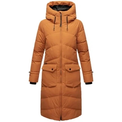 Image of MARIKOO Tomomii XVI Women&#039;s Winter Coat Warm Quilted Long with Hood and Slits XS XXL, Rusty Cinnamon, XXL