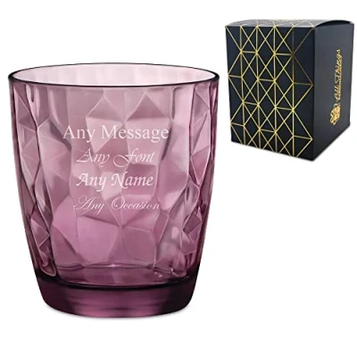 Image of Personalised Engraved 390ml Purple Diamond Whisky Glass, Gift Boxed, Perfect for Any Lover