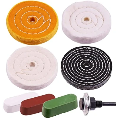Image of 4 Buffing Wheel with Polishing Compound and 1/4 Shaft Drill Adapter Set, 8 Pcs Tool Kit, Bench Grinder