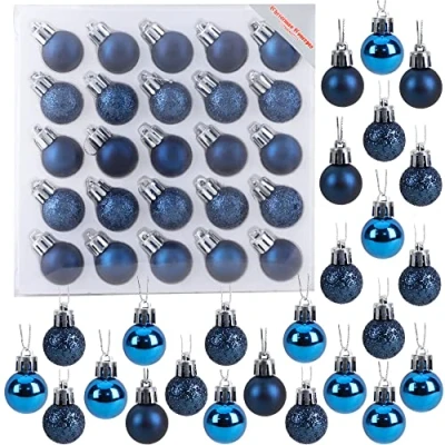 Image of Christmas Concepts® Pack of 25 25mm Mini Tree Baubles Shiny, Matte &amp; Glitter Decorated (Midnight Blue)