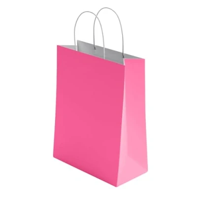 Image of 30 Pcs Small Pink Paper Party Bags With Handles Colourful Gift for Kids Parties Weddings Birthdays Baby Showers Xmas and Sweets 18x22x8cm Kraft