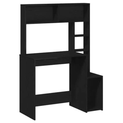 Image of vidaXL black desk/shelves engineered wood 100x45x140cm versatile/modern workspace