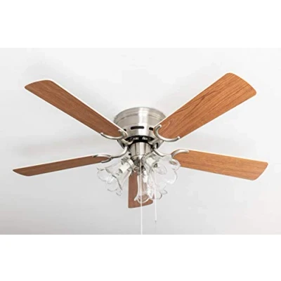 Image of Kisa Deluxe Ceiling Fan 105 cm Brushed Nickel Blade White / Maple Including Lighting and Pull Switch