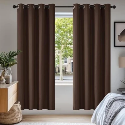 Image of Deconovo Super Soft Thermal Insulated Curtains Blackout Eyelet for Kids Bedroom Chocolate W55 x L69 One Pair