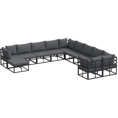 Image of vidaXL Garden Sofa Set with Pillow 11 pcs Black Aluminium