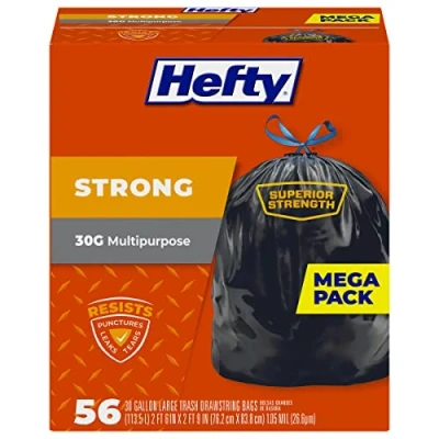 Image of Hefty Trash Bags, Drawstring Multipurpose, 30 Gallon, 56 Count by