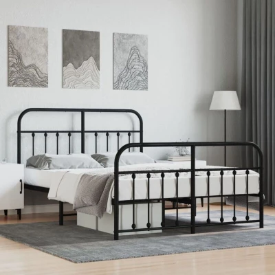 Image of vidaXL Metal Bed Frame without Mattress with Footboard Black 140x200cm