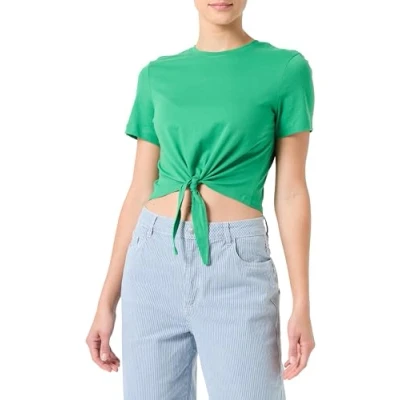 Image of ONLY Women&#039;s Onlmay Life S/S Short Knot Top Box JRS T Shirt, Green Bee, Large