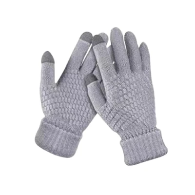 Image of Knitted Thermal Gloves Womens, Touch Screen Winter Gloves, Thicken Fleece Lined Mittens Windproof Keep Warm Touchscreen Texting Elastic Cuff Anti Slip, Grey