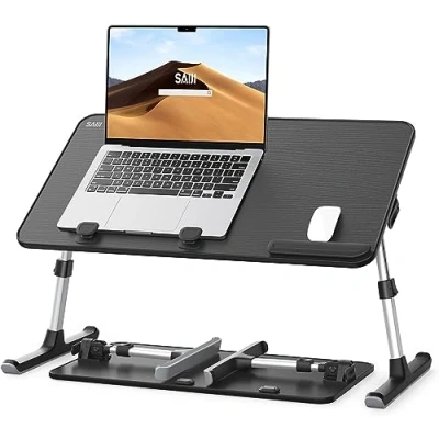Image of Desk, Table, SAIJI Adjustable Laptop Stand, Breafast Tray, 5 Heights, 4 angles, Stable folding Table for Bed Sofa Fit up to 17&#039;&#039; (60 * 33cm Black)