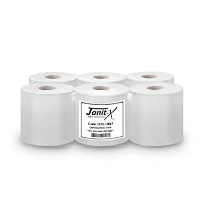 Image of Janit x Eco 100% Recycled Centrefeed Rolls White 6 400s