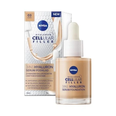 Image of NIVEA 3 in 1 Hyaluronic Serum Foundation Dark (30 ml), Anti Age with for Younger Looking Skin, Moisturising