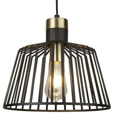 Image of Bird Cage 1 Light Ceiling Pendant Antique Brass, Matt Black, E27