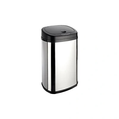 Image of Dihl 30L Chrome Kitchen Bin with Motion Sensor Lid, Automatic Manual Override, Battery Operated, Hygienic Waste Disposal, 30 Litre, Silver Onyx Black Lid